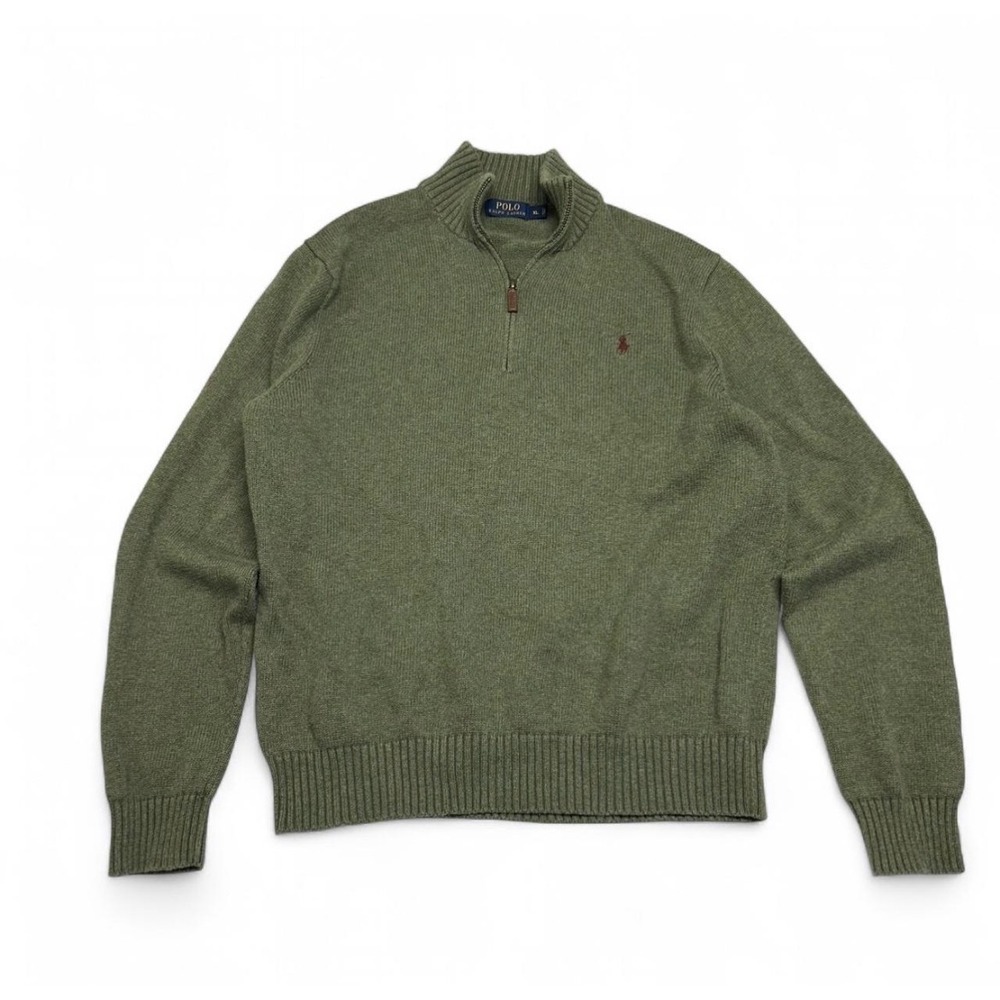 Polo Ralph Lauren Mens XL Olive Green Heather Quarter Zip Pullover Sweater Pony
